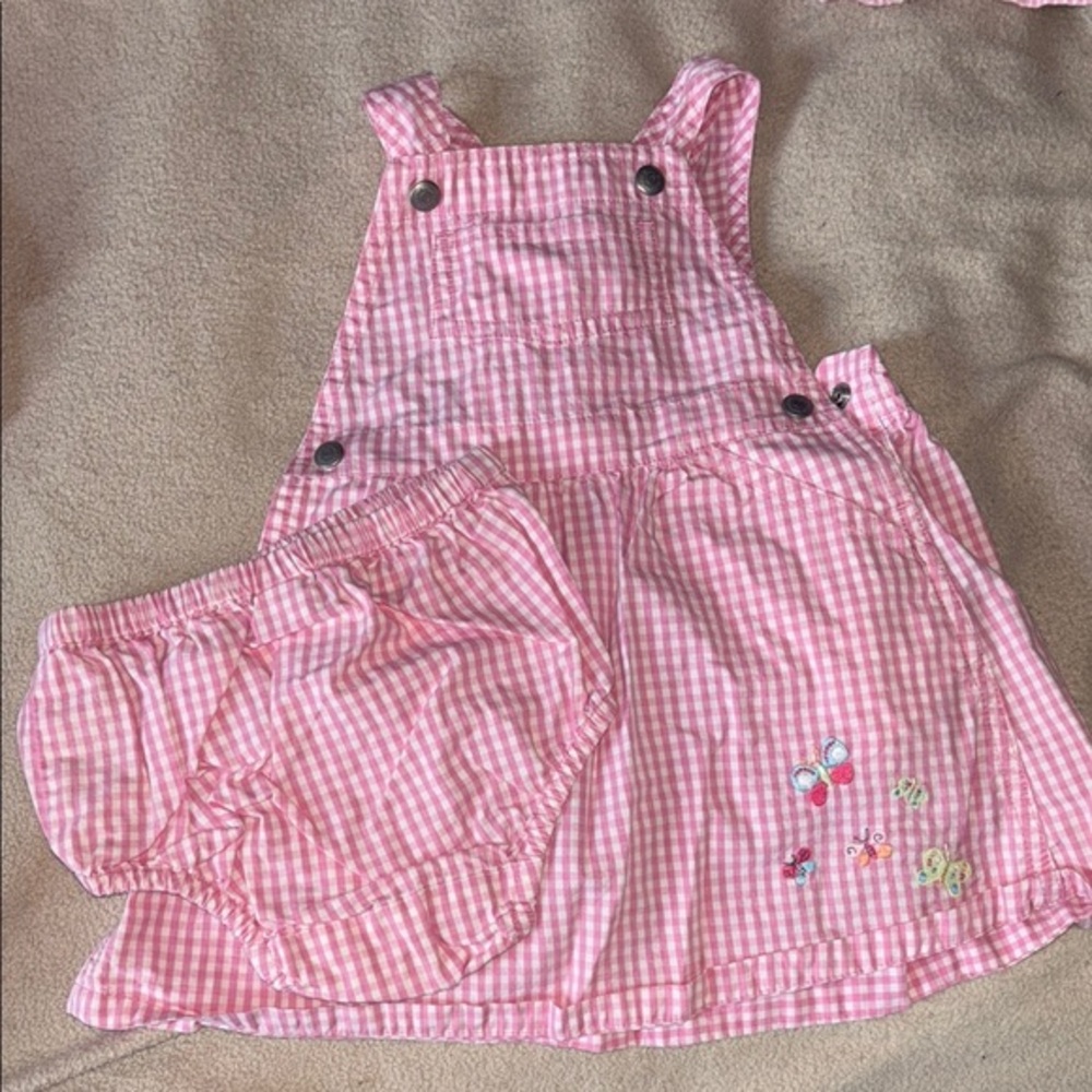 GAP Pink Gingham Kids Overalls Set